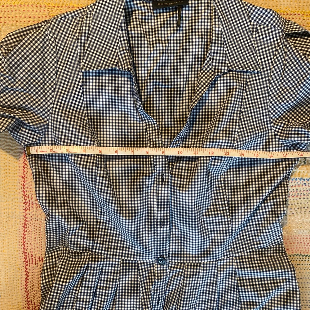 Donna Karan Gingham Midi Dress Puff Sleeve Tie Waist Black and White Size 6 - Picture 10 of 11